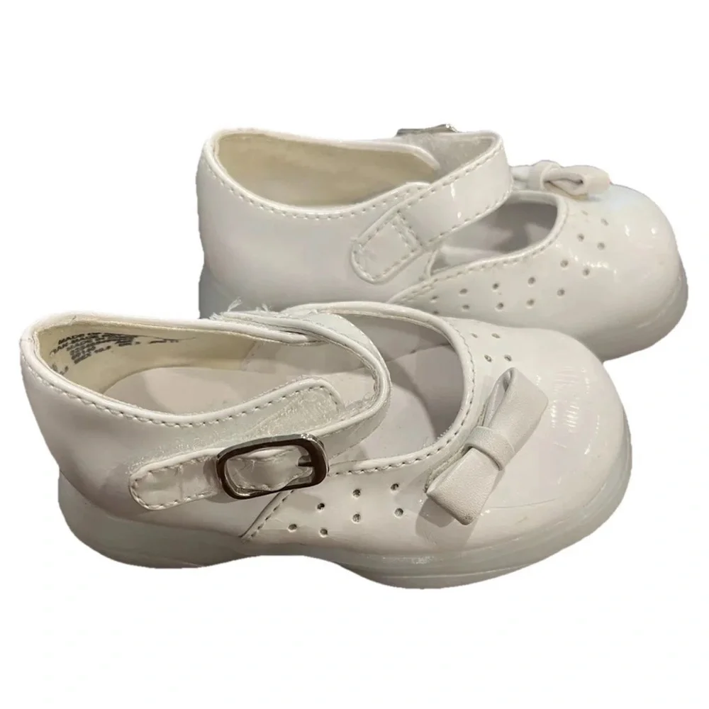 VTG 90s Smart Steps little girl white patent vinyl Mary Jane shoes size 3.5W‎